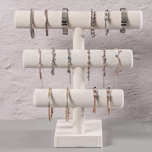 3 Tier Bracelet Holder,Bracelet Displays for Selling,Jewelry Display Stand for Bangles Necklaces Hair ties Scrunchies Watches (Beige)