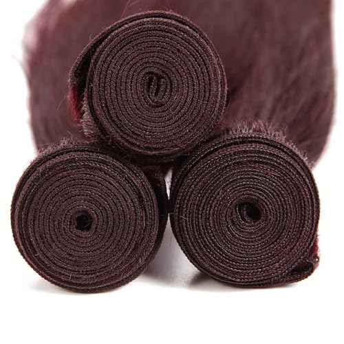 99J Burgundy Bundles Human Hair 12A Unprocessed Brazilian Virgin Human Hair Bundles Wine Red Straight 3 Bundles 30 32 34 Inch Double Weft Weave 99J Color Hair Extension for Women 300g Total
