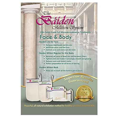 Baiden Exfoliator System-Best Firming Face Body & Back Scrub Mitts-Remove Blackheads, Dry Skin, Wrinkles, Cellulite, Controls Acne-Top Facial Lips Eyelids Treatment-Circulation and Collagen Boosting