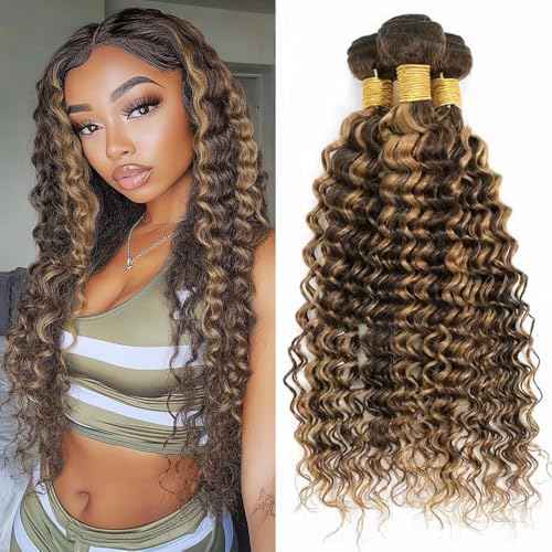 Piano Color Bundles P1B27 Highlight Deep Wave Human Hair Bundles 1b and Honey Blonde Loose Deep Weave Double Weft Brazilian Human Hair Sew-In Weave Extensions 26 28 30 Inch