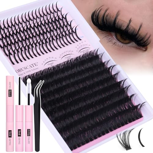 Lash Clusters Kit 100D Long Lash Spikes Lash Extension Kit Thick Eyelash Clusters Volume Individual Lashes Kit Mega Cluster Eyelash Extensions Strip Lashes DIY Spiky Lash Bond and Seal by CORUSCATE