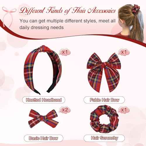 DEEKA School Uniform Plaid Hair Bows & Knotted Plaid Headband & Scrunchies Fable Hair Bow Set Alligator Clips for Toddler Girls Hair Accessories for Little School Girls (Christmas)