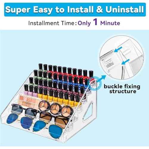 Pero Pero Nail Polish Organizer Acrylic Display Rack for Nail Polish Holder Sunglasses Organizer Essential Oils Holder Clear Eyeglasses Display Case Makeup Organizer