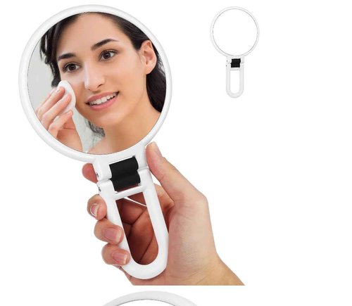 Stianiiie 1X 5X Handheld Mirror with Handle for Travel， Magnifying Mirror, Magnification, Rotation Adjustable Handle, Double Sided Folding, Mirror for Women for Eyes Makeup Travel Shaving (White)
