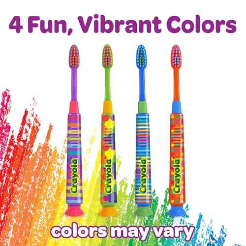 GUM Crayola Deep Clean Children¡¯s Toothbrush, Extra Soft Toothbrush for Kids, Suction Cup Base, Ages 4+, 1 Count(Pack of 4)