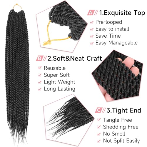 Senegalese Twist Crochet Hair-8 Packs 12 Inch Senegalese Twist Crochet Braids For Women, Black Pre Looped Pretwisted Crochet Braids, Synthetic Crochet Twist Hair (12in,1B#)