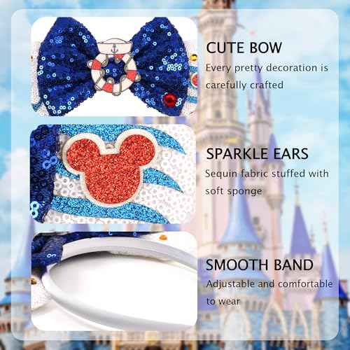 Cruise Ears Headband 2 Set Sequin Mouse Ears for Women Girls Hair Accessories for Cruise Trip Costume Party Decoration
