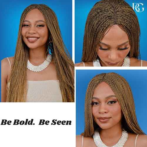 Twisted Wigs, 22-Inch Micro Million Twist Braided Wig - Light, Ultra Braid Wigs for Black Women with Glueless Front Lace Closure - No Tangle Synthetic Braids - Copper Blonde - Color 27