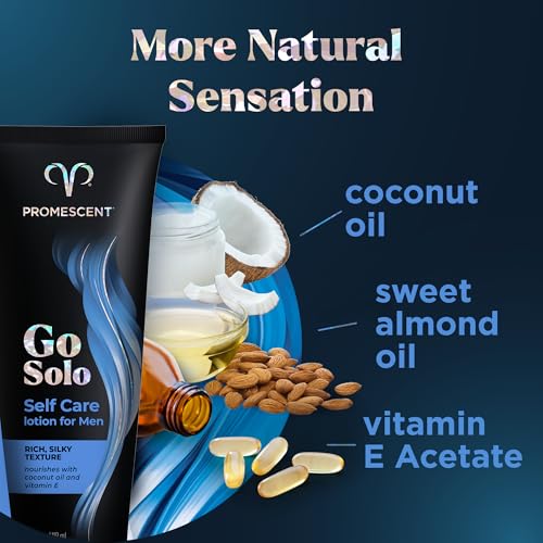 Promescent Go Solo Lotion for Men, Natural Unscented Moisturizing Ingredients with Coconut Oil and Sweet Almond Oil, Creamy Natural Texture, Fast-Absorbing, Made in The USA, 4 fl oz