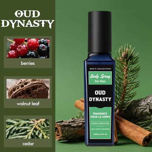 CLESH Fragrance Mist, Body Spray for Men, 3.4 Fl Oz, 3 Pack, Noir Wave, Oud Dynasty, Amber Trail, Long Lasting Mens Body Spray