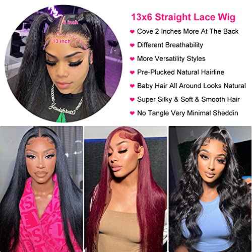 26 Inch Straight 13x6 HD Lace Front Wigs Human Hair 180% Density for Women Glueless 13x6 Lace Frontal Wig Pre Plucked Human Hair Natural Black