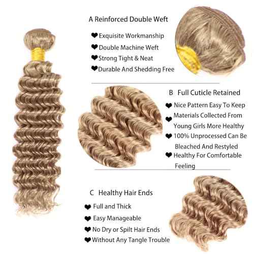 30 32 34 inch Ash Blonde Bundles #22 Deep Wave Bundle Human Hair Blonde Wet and Wavy Bundle Color #22 Hair Weave