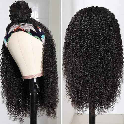 Afro Kinky Curly Human Hair Half Wigs for Black Women Wear & Go Glueless Wigs Human Hair Seamless Kinky Curly Flip Over Drawstring Clip in Half Wig No Sew In 200% Density Natural Color 22 Inch