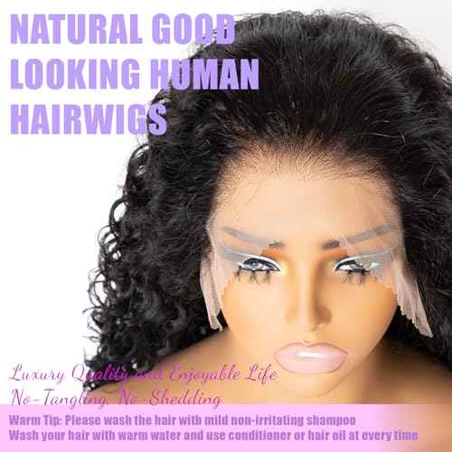 Deep Wave 13x6 HD Transparent Lace Front Wigs Human Hair 200% Density Deep Curly Lace Frontal Wigs Human Hair Pre Plucked With Baby Hair Brazilian Glueless Human Hair 24 inch