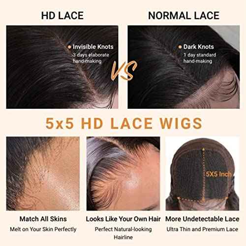Enoya Glueless Wigs Human Hair Pre Plucked For Black Women,5x5 HD Lace Closure Wigs Human Hair 200 Density Natural Black With Baby Hair (5x5 HD lace closure wig, 10")