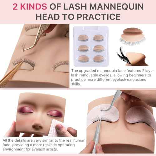Pretty memory Eyelash Extension Kit for Beginners, 343 Pcs Lash Extension Kit with Everything Includes 2 Mannequin Heads Facial Mister Tweezers Glue USB Fan for Practice Training