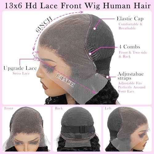 Deep Wave Lace Front Wigs Human Hair 200 Density 13x6 HD Wet and Wavy Human Hair Wig Pre Plucked Pre Bleached Curly Wig Human Hair Glueless Wigs For Women 20 Inch