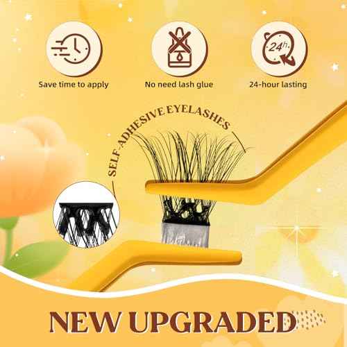 QUEWEL Self Adhesive Lash Clusters Kit, Pre Glued Eyelashes Clusters, 10-16MM Strong Hold Self Adhesive Eyelashes,D Curl Press On Lashes No Glue Needed DIY Lash Extensions Kit at Home(MJ02)