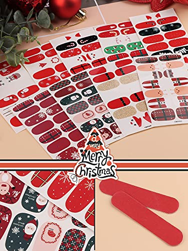 Kalolary 30 Sheets Christmas Full Wraps Self-Adhesive Nail Polish Stickers, Winter snowflake Santa snowman Nail Wraps Stickers with 2Pcs Nail Files for Women Girls Christmas Party Nail Decorations