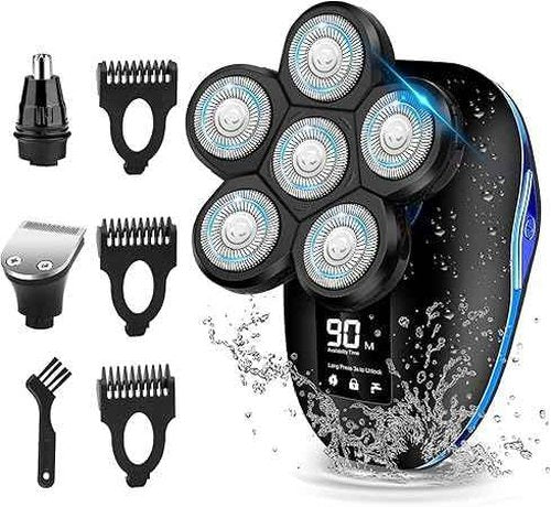 Head Shaver for Bald Men, 6-in-1 Electric Shaver for Bald Head 6D Wet/Dry Waterproof Mens Electric Razor Head Shavers Mens Grooming Kit Cordless Rechargeable Face Head Shaving Rotary Shaver