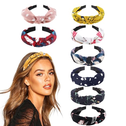 Knotted Headbands for Women Girls Non Slip Boho Wide Top Knot Turban Hairbands Fashion Ribbing Head Wraps Hair Bands Accessories