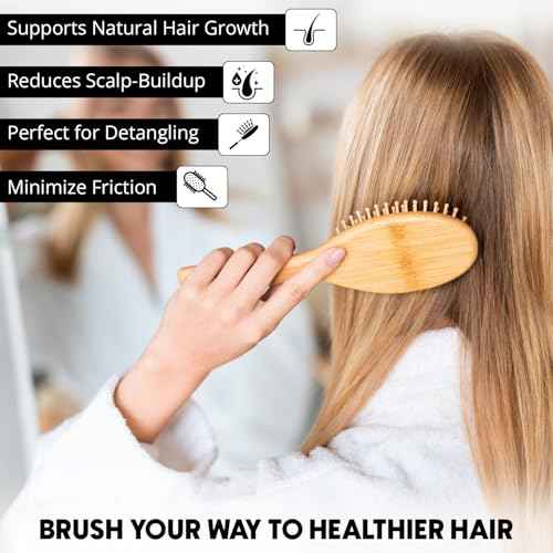 Bamboo Brush for Hair Growth ? Natural Bristle Brush for Detangling, Reduces Breakage, Massaging Scalp Thick/Thin/Curly/Dry/Wet Hair ? Wooden Paddle brush w/Ergonomic Handle Ideal for Women & Men