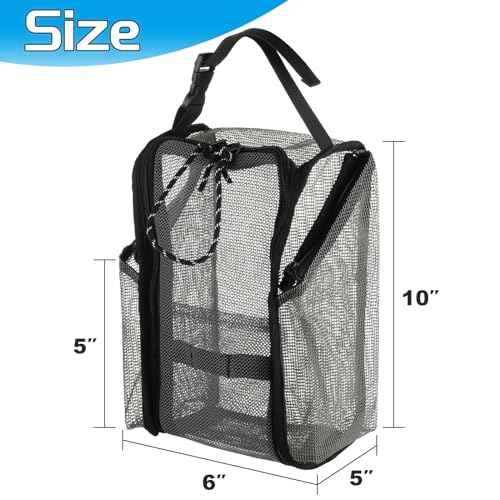 Cosmos Mesh Shower Caddy Toiletry Organizer Hanging Shower Tote Bag, Quick Dry Shower Organizer Portable Bath Bag with Durable Zippers & Side Pockets for Travel Gym Swimming Beach & Camp (Gray)