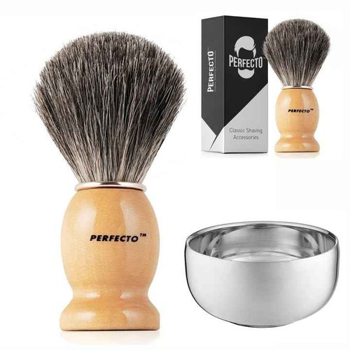 Brown Badger Shaving Brush and Shaving Bowl