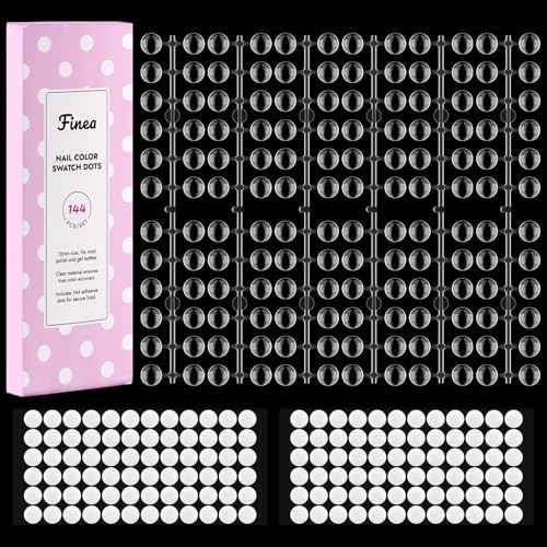 Finea 144pcs Gel Nail Polish Color Display Swatch Dots with Stickers Clear Transparent Acrylic Plastic Labels Nail Art Paint Color Analysis Chart Sample Accessories Nail Tech Must Have Salon Supplies