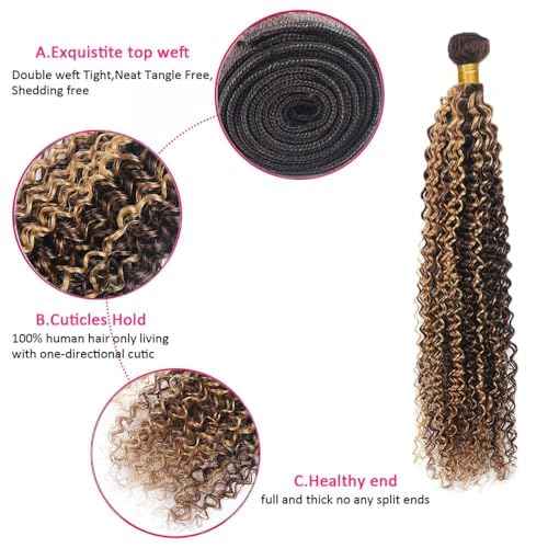 Human Hair Bundles Jerry Curly P4/30 Color Human Hair Unprocessed Brazilian Virgin 3 Bundles Quick Weave Human Hair Extensions (P4/30 Jerry Curly,20 22 24)