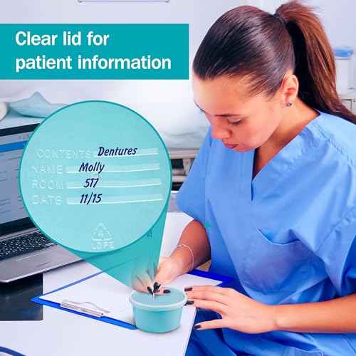 Denture Cup with Lid - Case of 250 Denture Cases - Retainer and False Teeth Container Bath for Travel, Nursing Home, and Hospital Use