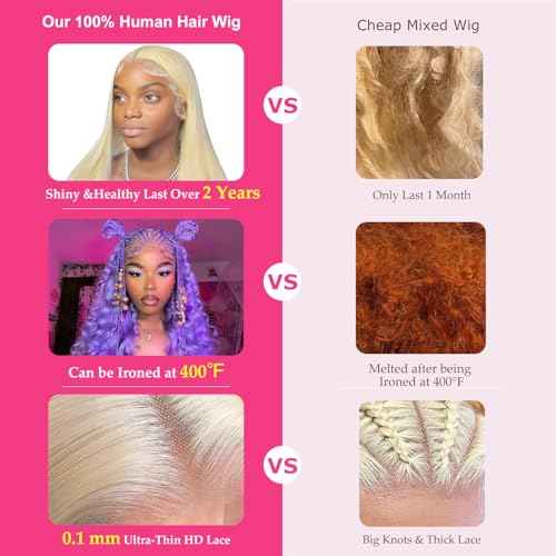 613 13x6 Lace Front Wig Human Hair 200% Density 28 Inch 613 HD Lace Frontal Wig with Baby Hair Straight Blonde Lace Front Wigs Pre Plucked