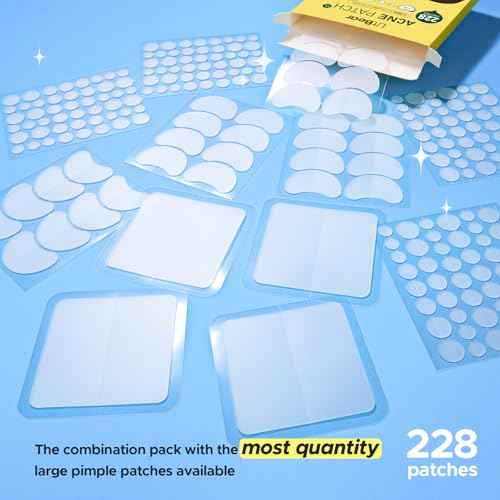 LitBear Pimple Patches for Face, Large Acne Patch, XL Hydrocolloid Bandages,Zit Stickers for Forehead, Chin, Nose, Body, Back, and Chest (5 Sizes, 228 Pimple Patches)