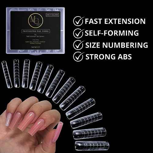 Dual Nail Forms ARCH SQUARE Structure Poly gel Forms Full Cover Molds 12 Sizes for Solid Gel Glue Art Design Salon&DIY