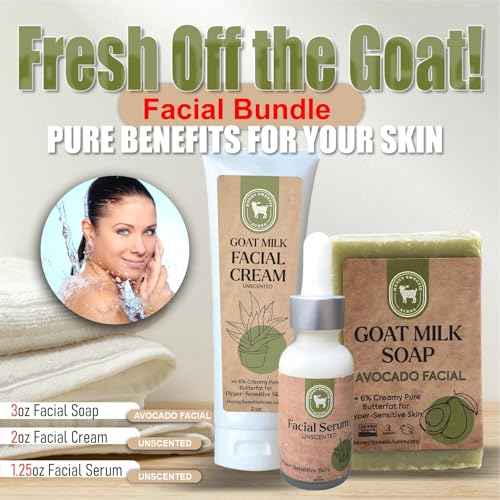 Honey Sweetie Acres All-Natural Skincare Bundle ? Avocado Cleansing Bar, Vitamin B Serum & Goat Milk Cream ? Hypoallergenic, Fragrance-Free for Sensitive Skin