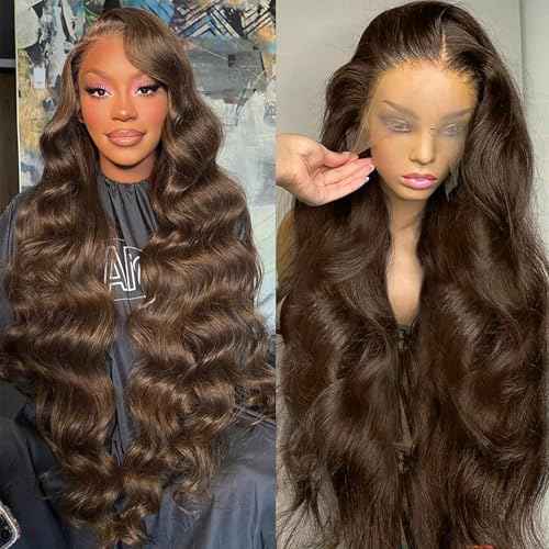 chocolate Brown Lace Front Wig 30 Inch Brown Body Wave Lace Front Wigs Human Hair Pre Plucked with Baby Hair Brown Wig Human Hair 13x6 HD Colored Frontal Wigs Human Hair wig