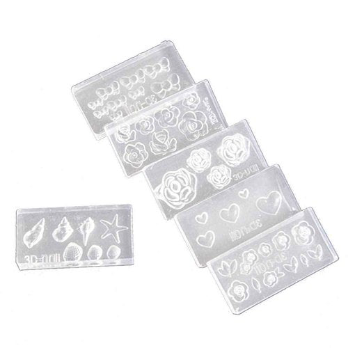 WEWIN loweyuiroy Nail Acrylic Molds Kit, 6 Pieces 3D Stereo Mini Flower Carving Mold Nail Art Mould Template Silicone Mold
