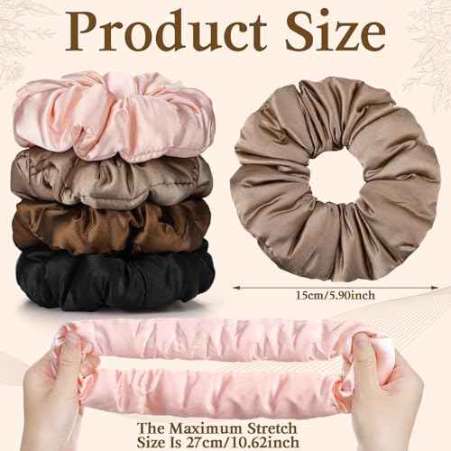 4Pcs Large Satin Hair Scrunchies, Big Pillow Scrunchies for Women Girls Silk Sleepy Scrunchie Ponytail Holders for Thick Hair