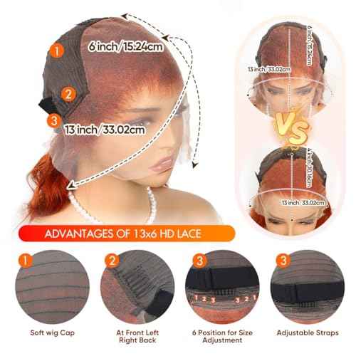Ginger Lace Front Wigs Pre-Plucked with Baby Hair, 13x6 HD Body Wave Lace Frontal Wig, 180% Density Colored Glueless Orange Ginger Wig, 26 inch