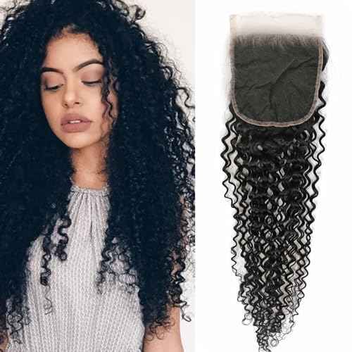 MEODI 5x5 Skinlike HD Lace Closure Only, Deep Curly 0.1mm Ultra-thin Undetectable Swiss HD Lace Clsoure Human Hair 20 Inch