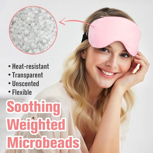 Heated Eye Mask Warm Compress for Eyes, Soothing Weighted Eye Mask for Sleeping, Microwave Moist Heating Pad Hot Compress for Eyes Relaxation, Reusable Sleep Mask for Home, Office (Pink)