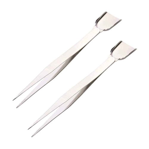 2 Pcs Stainless Steel Handy Tweezer with Scoop Diamond Tweezer for Rhinestone Gems Crystals Beads