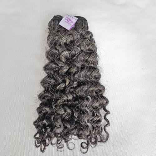Raw Curly Salt and Pepper Gray Human Hair Bundles Unprocessed 16IN Grey Human Hair 1 Single Bundle, 5+ Years Long Lifespan 50% Grey Mixed 50% Black Color Virgin Hair Weave Weft by Clytie