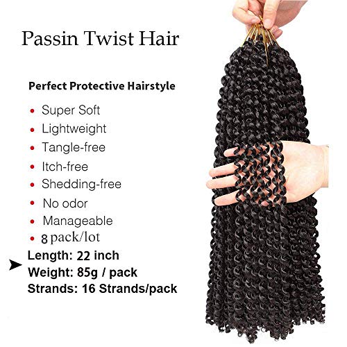 8 Packs Passion Twist Hair 22 Inch Water Wave Crochet Hair for Black Women Long Bohemian Crochet Braids Passion Twist Crochet Braiding Hair Extensions (22 Inch, 1B)