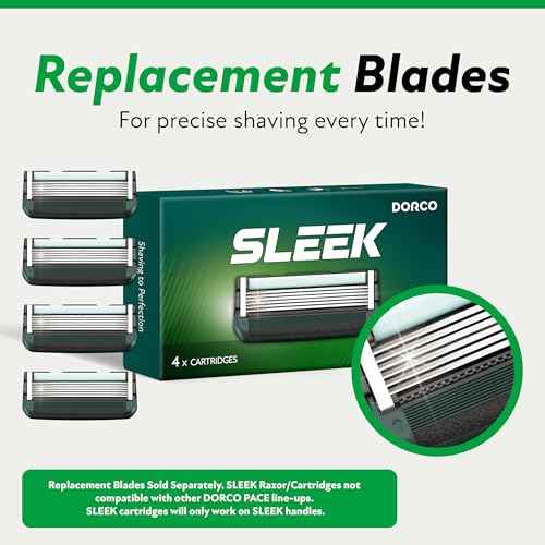 DORCO SLEEK 6 Blade Razor for Men with 7 Cartridges | Men's Cartridge Razors with Razor Handle and Smooth Shaving Blades | Men¡¯s Razors with Multi-Flex Technology