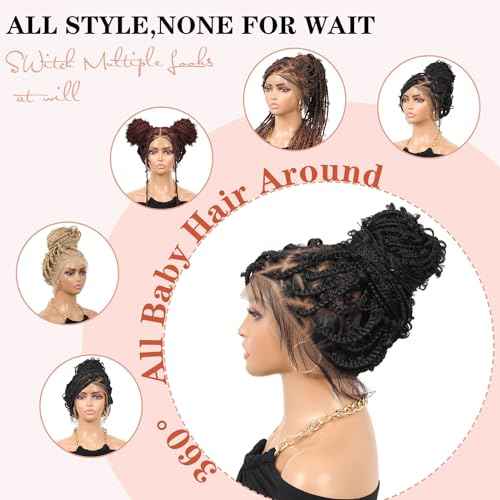 Lexqui 36" 360¡Æ HD Full Lace Braided Wigs for Women Knotless Butterfly Box Braid Wig with Baby Hair Free Parting Synthetic Hair Lace Front Braid Wig Long Braided Lace Front Wigs Black