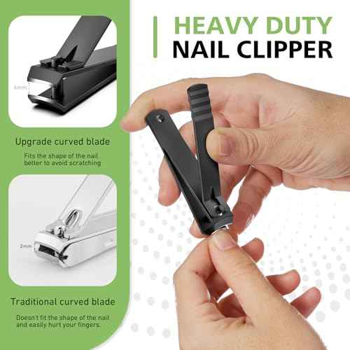 BALUCA Curved Toenail Clipper for Thick Nails, Heavy Duty Stainless Steel Toe Nail Clippers for Seniors, Men & Women, Stainless Steel Nail Cutter for Accurate Trimming and Grooming (All Black)