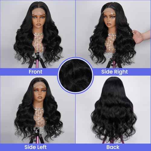 Lace Front Wigs Body Wave 5x5 HD Lace Closure Wigs Human Hair For Women 180% Density Transparent Lace Front Wig Pre Plucked 9A Glueless With Baby Hair Free Part Natural Black Color 24 Inch