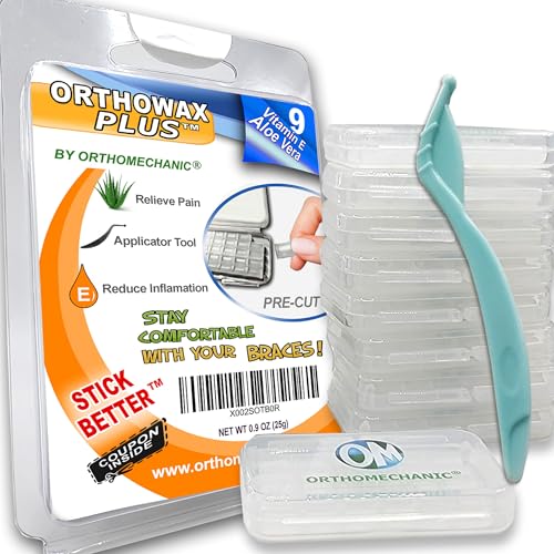 New Genuine Orthowax Plus - Now Precut with Aloe Vera and Vitamin E - Stick Better Than competitors - Orthodontic Wax for Braces Wearer (Pack of 9) - Unscented