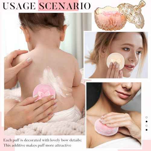 Tioncy 3 Pcs Large Body Powder Puff and Container Crystal Container Soft Washable Reusable Velour Face Body Glitter Wet Dry Makeup(Amber)